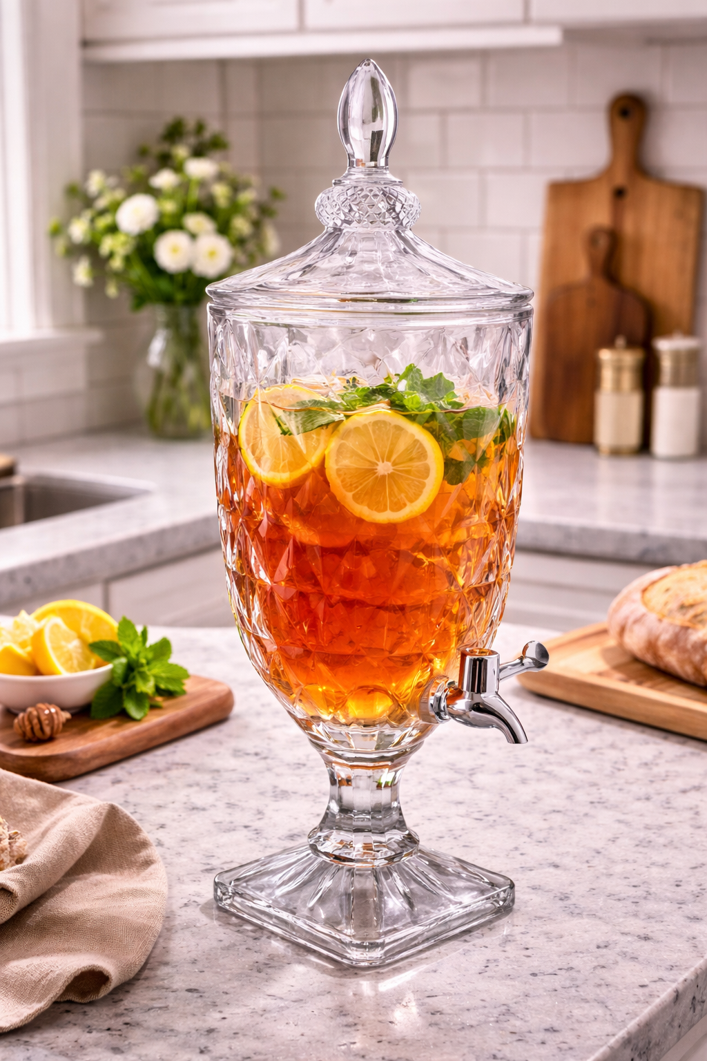 Luxury 3.5L Glass Juice Dispenser with Faucet – Lead-Free Crystal Beverage Dispenser Jug