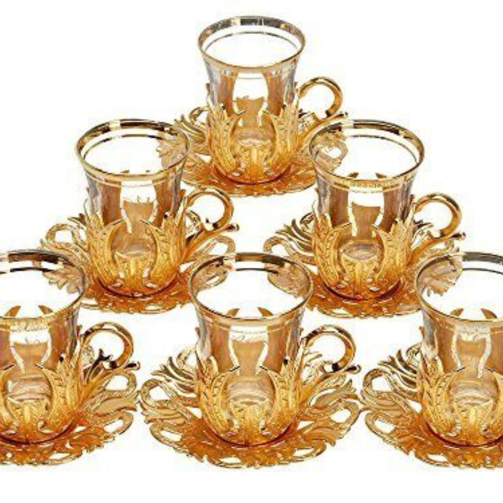 Fancy Vintage Handmade Glass Tea Set of 6 Cups