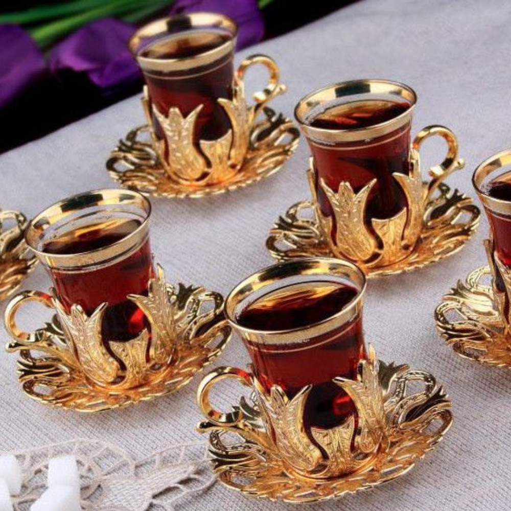 Fancy Vintage Handmade Glass Tea Set of 6 Cups