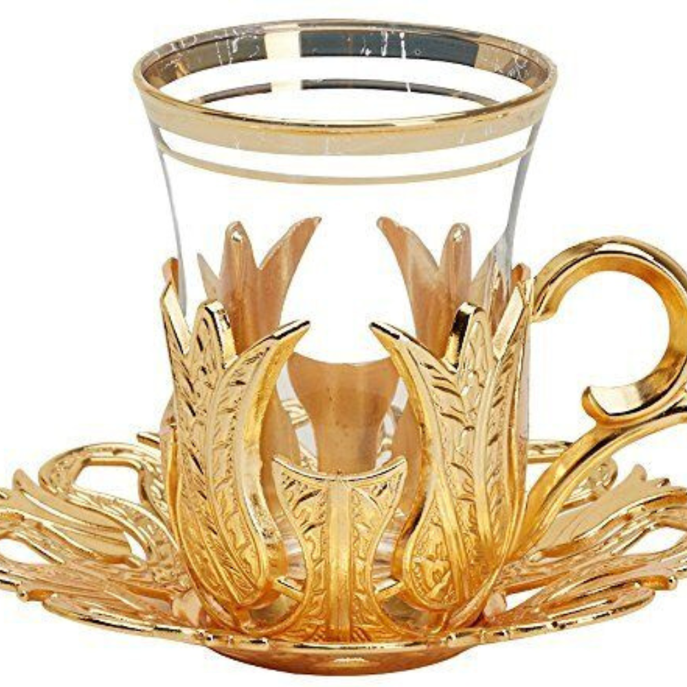 Fancy Vintage Handmade Glass Tea Set of 6 Cups