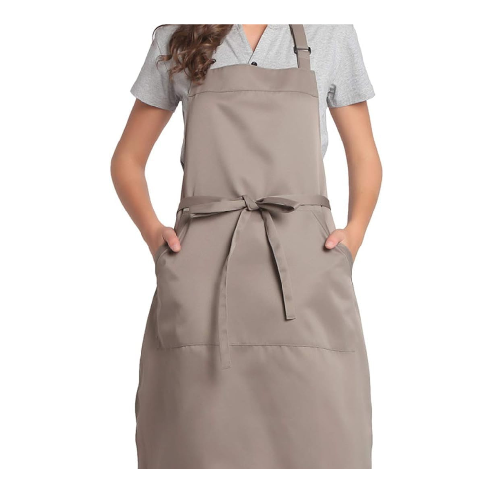 Adjustable Bib Unisex Aprons with two pockets latte