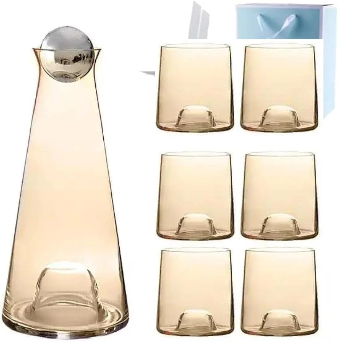 Luxury 7pcs Glass Jug Set with Ball Lid – Premium Water Dispenser with 6 Glasses | Elegant Serving Set