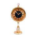 Luxury gold mirrored table clock with Roman numerals and decorative crystal base for home decor