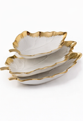 Luxury ceramic leaf serving plates set with gold rim for fruits and snacks elegant tableware