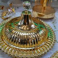 Set of 3 Moroccan-style stainless steel serving dishes with one cover made of breakfast ceramics.