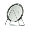 One set of a round stainless steel dinner plates with plates holder Silver.