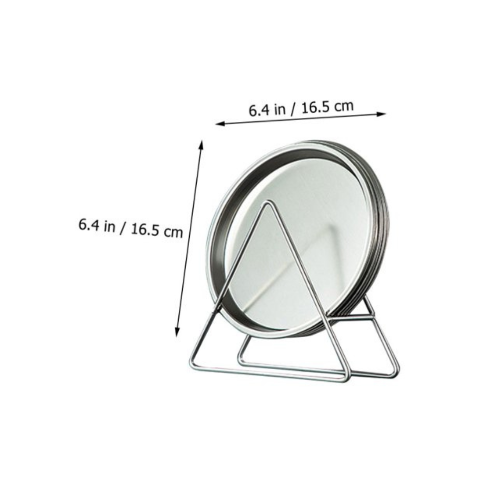 One set of a round stainless steel dinner plates with plates holder Silver.