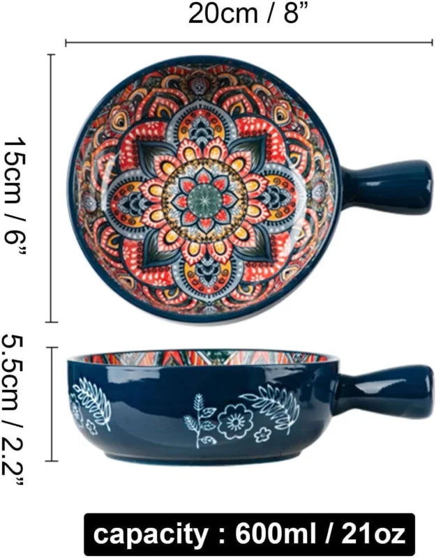 Ceramic bowl with floral design and measurements