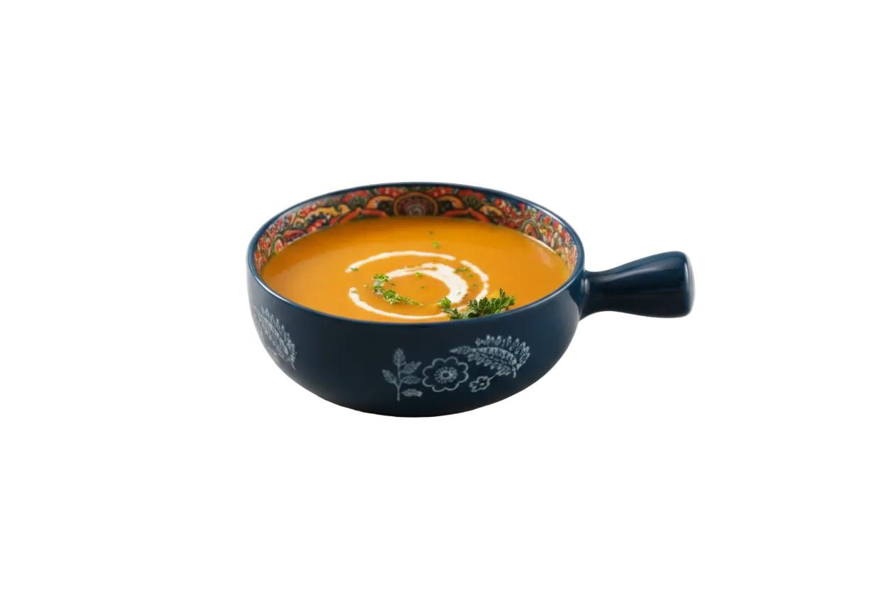 Bowl of soup with white background