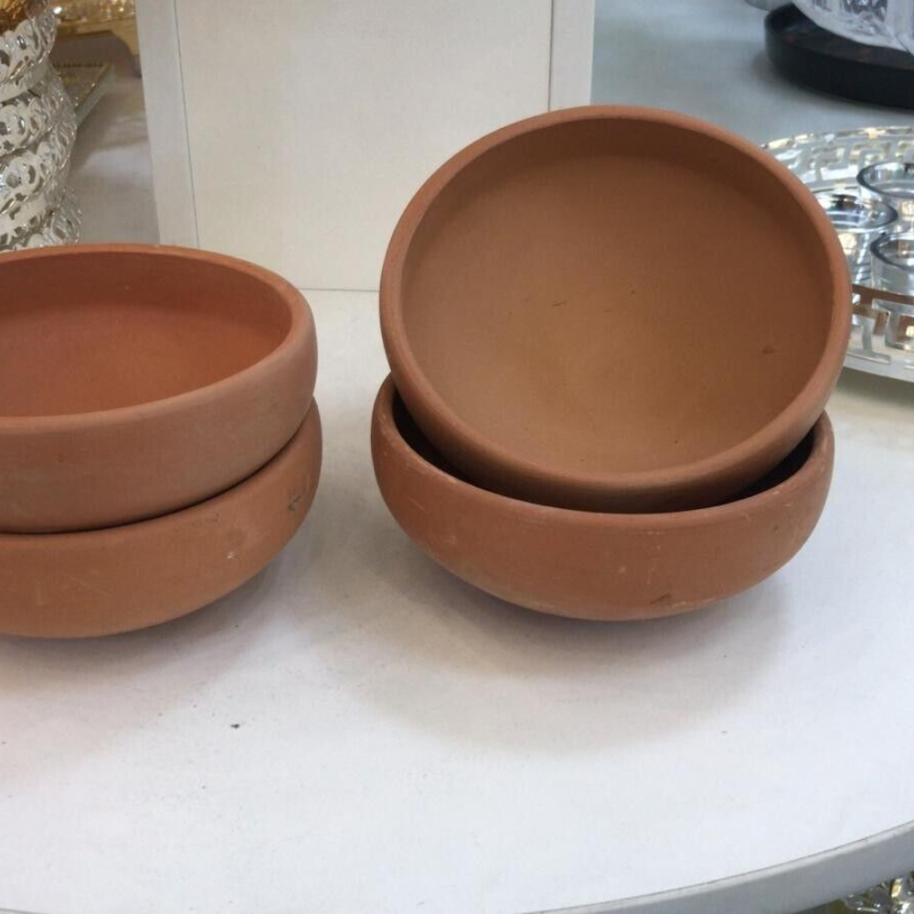 4 Creative Plain Rice Curry Soup Clay Bowls. 500 ML, 15 cm.