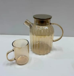 Luxury Amber Glass Tea Set – Tea Pot & Glass Cups Set (7 Counts)
