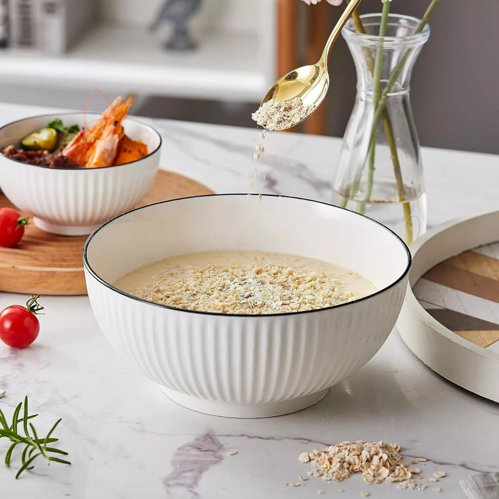 6 x strong White Ceramic Serving bowls for soups pasta rice