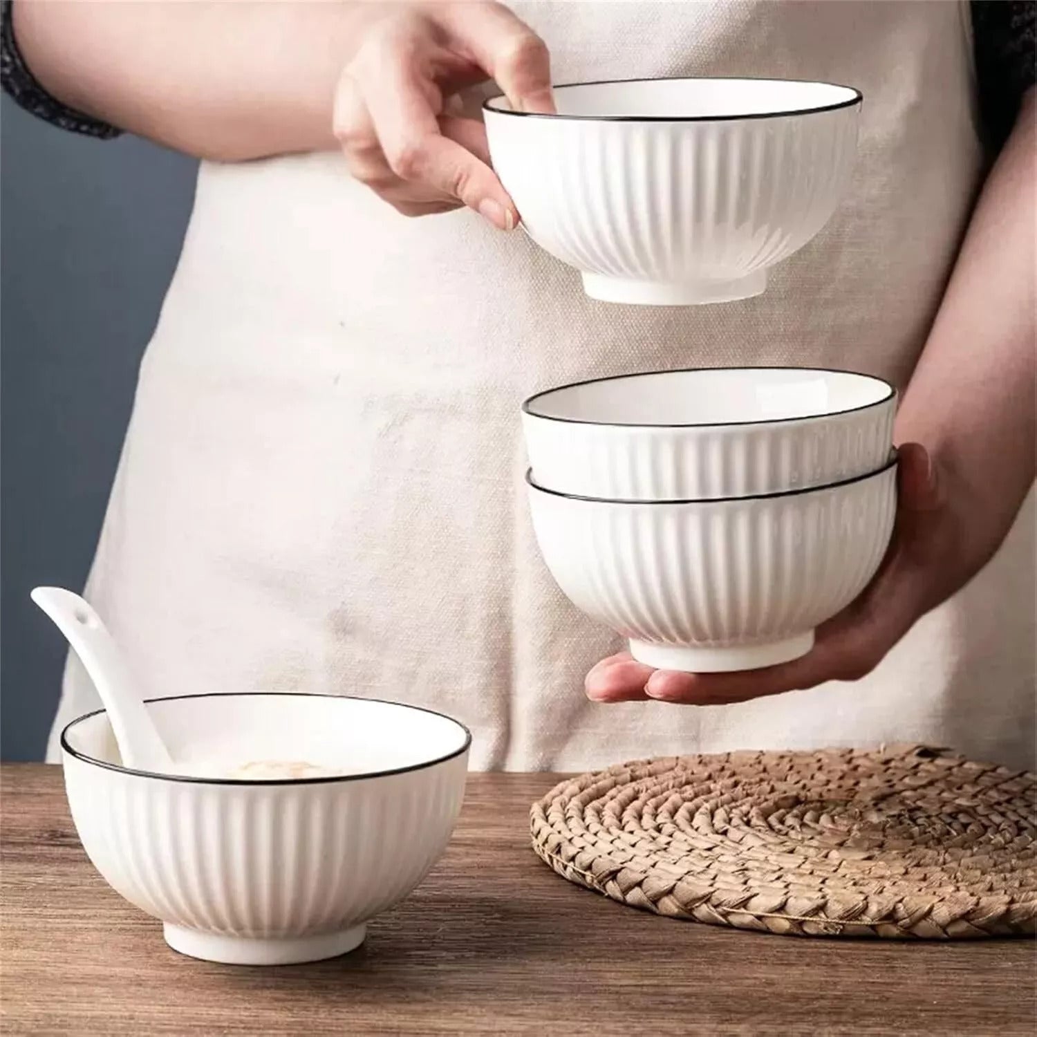 6 x strong White Ceramic Serving bowls for soups pasta rice
