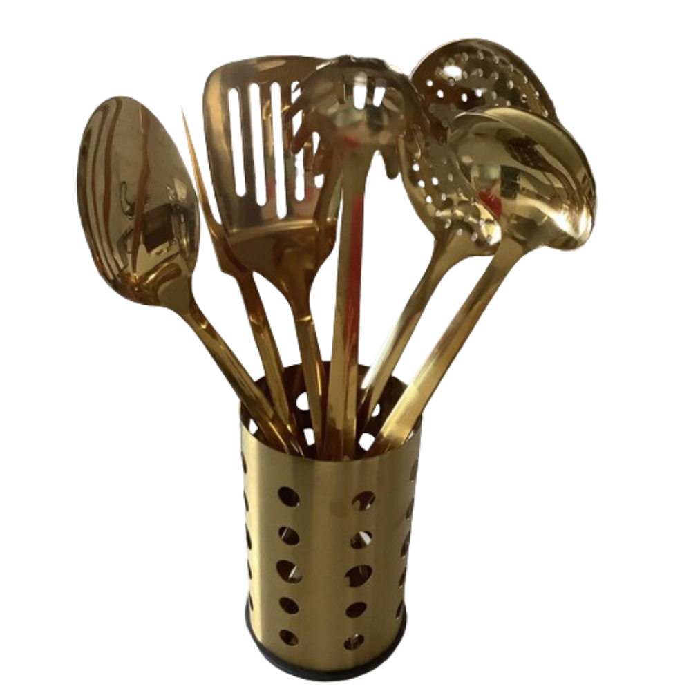 Stainless Cooking Utensil Sets, Almond Gold Colour.