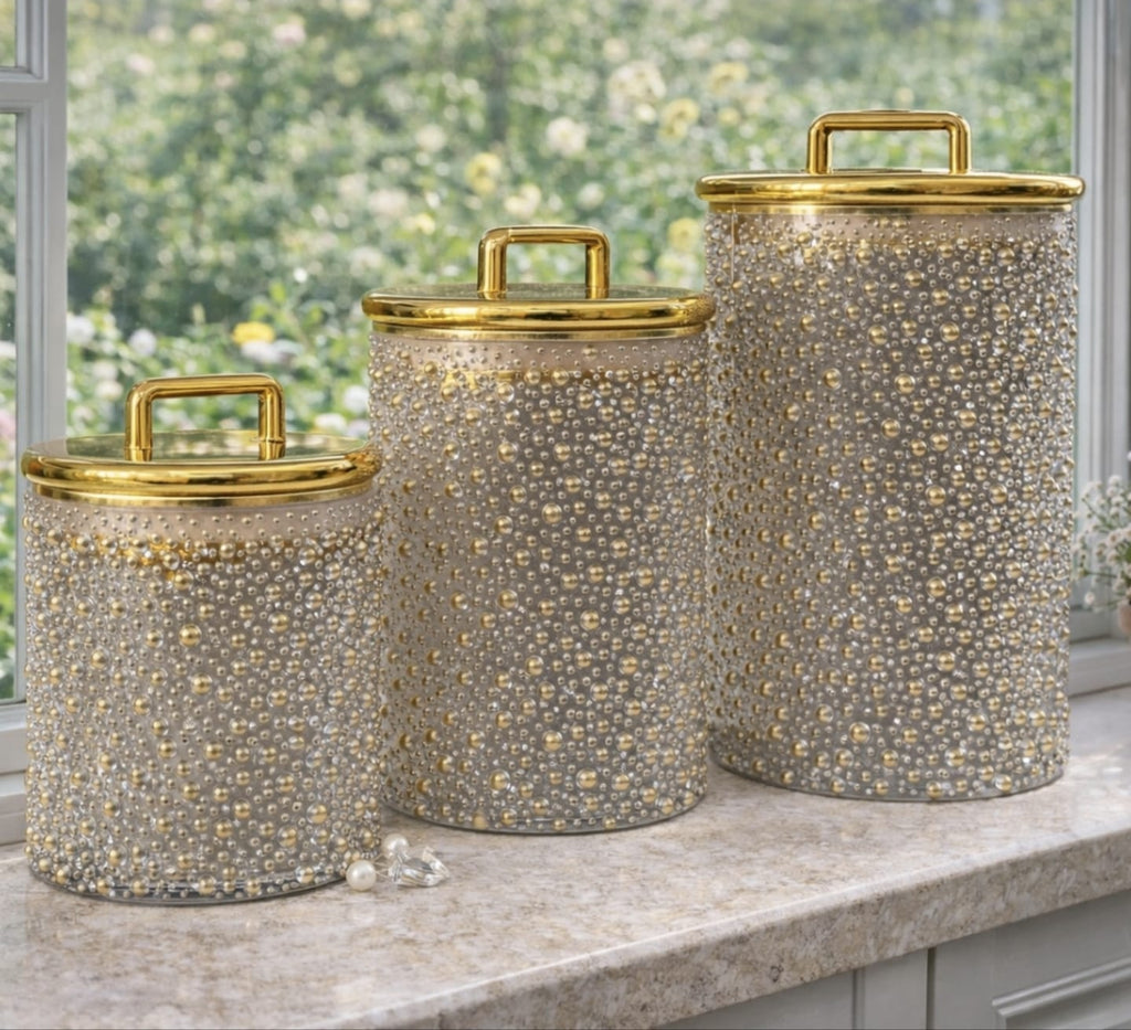 Luxury Black Gold Acrylic Storage Jars Set  – Coffee Tea Sugar Canisters Airtight Kitchen Storage