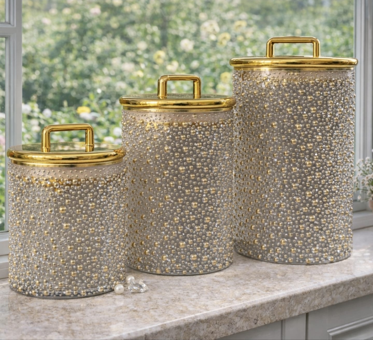 Luxury Black Gold Acrylic Storage Jars Set  – Coffee Tea Sugar Canisters Airtight Kitchen Storage