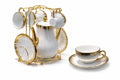 Luxury Porcelain Tea Set with Gold Stand Coffee Cup & Saucer Set Elegant Tea Pot Set Kitchen Gift Set