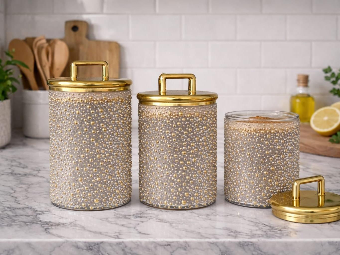 Luxury Black Gold Acrylic Storage Jars Set  – Coffee Tea Sugar Canisters Airtight Kitchen Storage
