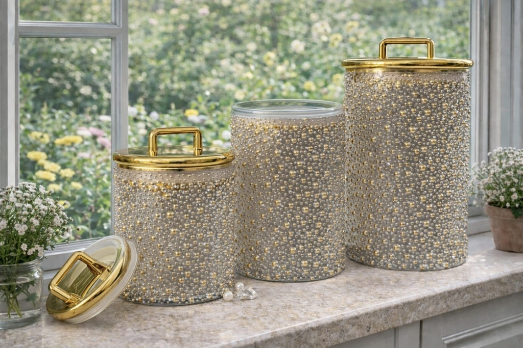 Luxury Black Gold Acrylic Storage Jars Set  – Coffee Tea Sugar Canisters Airtight Kitchen Storage