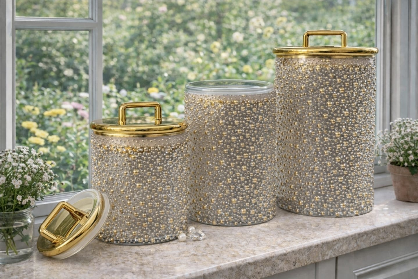 Luxury Black Gold Acrylic Storage Jars Set  – Coffee Tea Sugar Canisters Airtight Kitchen Storage