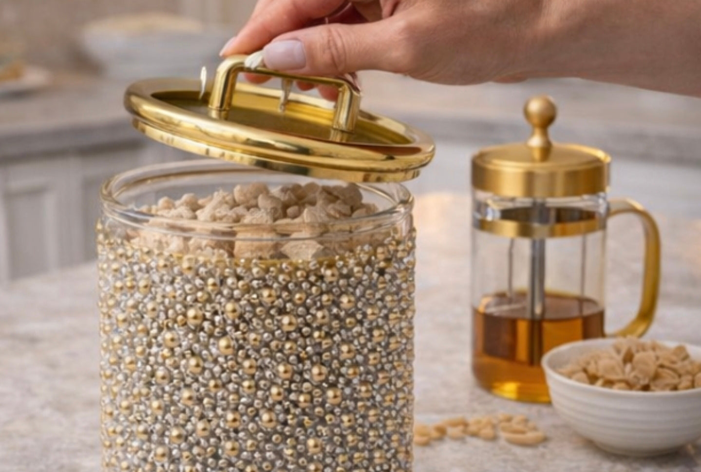 Luxury Black Gold Acrylic Storage Jars Set  – Coffee Tea Sugar Canisters Airtight Kitchen Storage