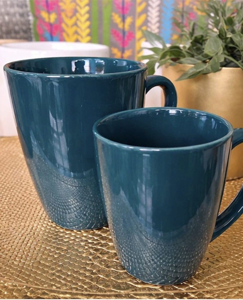 Teal color Coffee Mug Set 310ml Ceramic Tea Cups Modern Kitchen Drinkware Set of 6