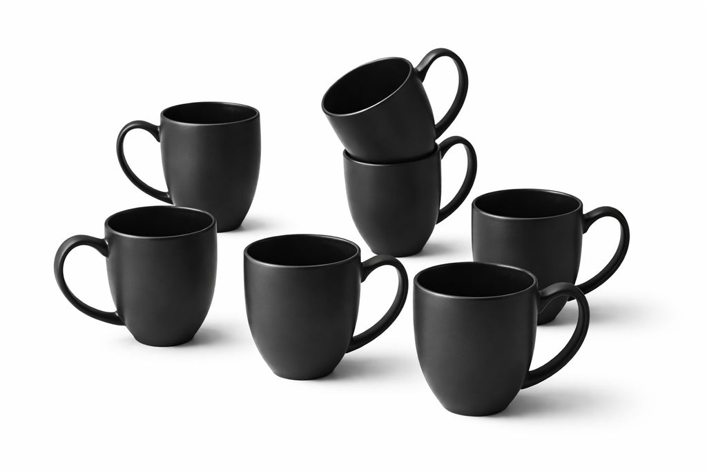 Black  color Coffee Mug Set 310ml Ceramic Tea Cups Modern Kitchen Drinkware Set of 6
