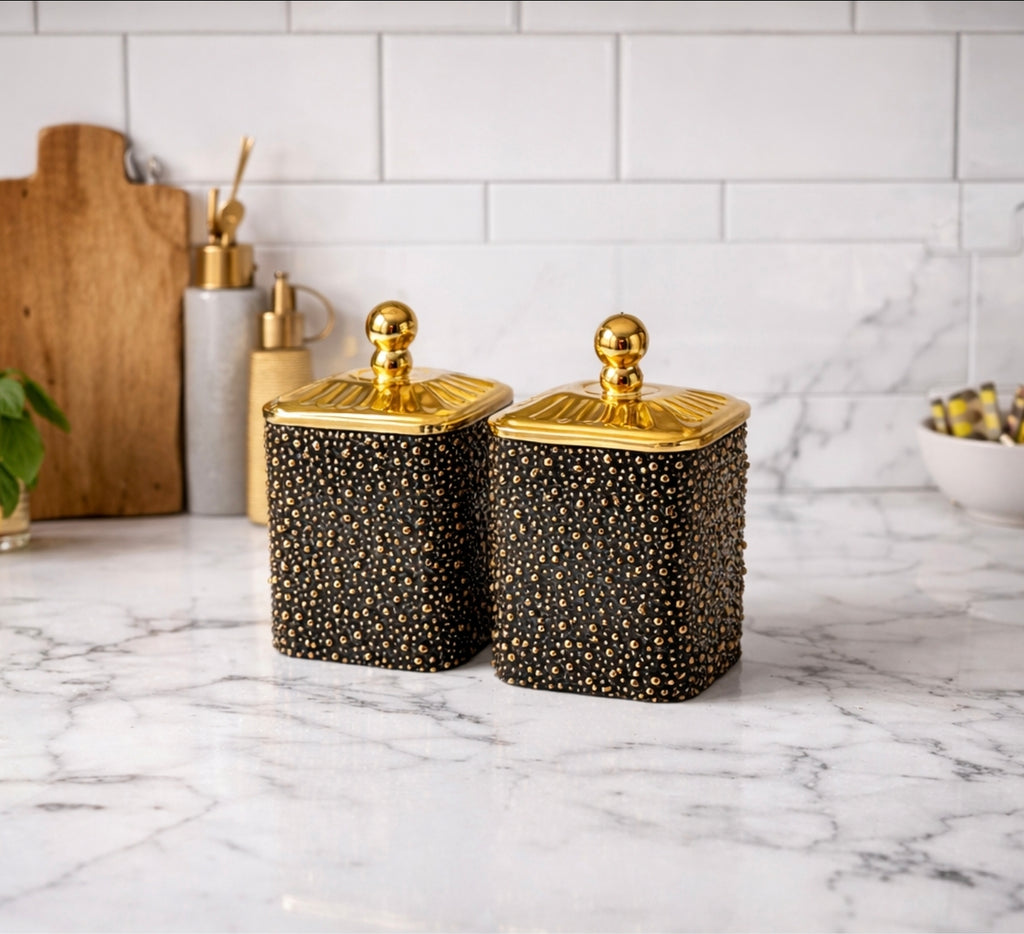 Luxury Black Gold Acrylic Storage Jars Set  – Coffee Tea Sugar Canisters Airtight Kitchen Storage