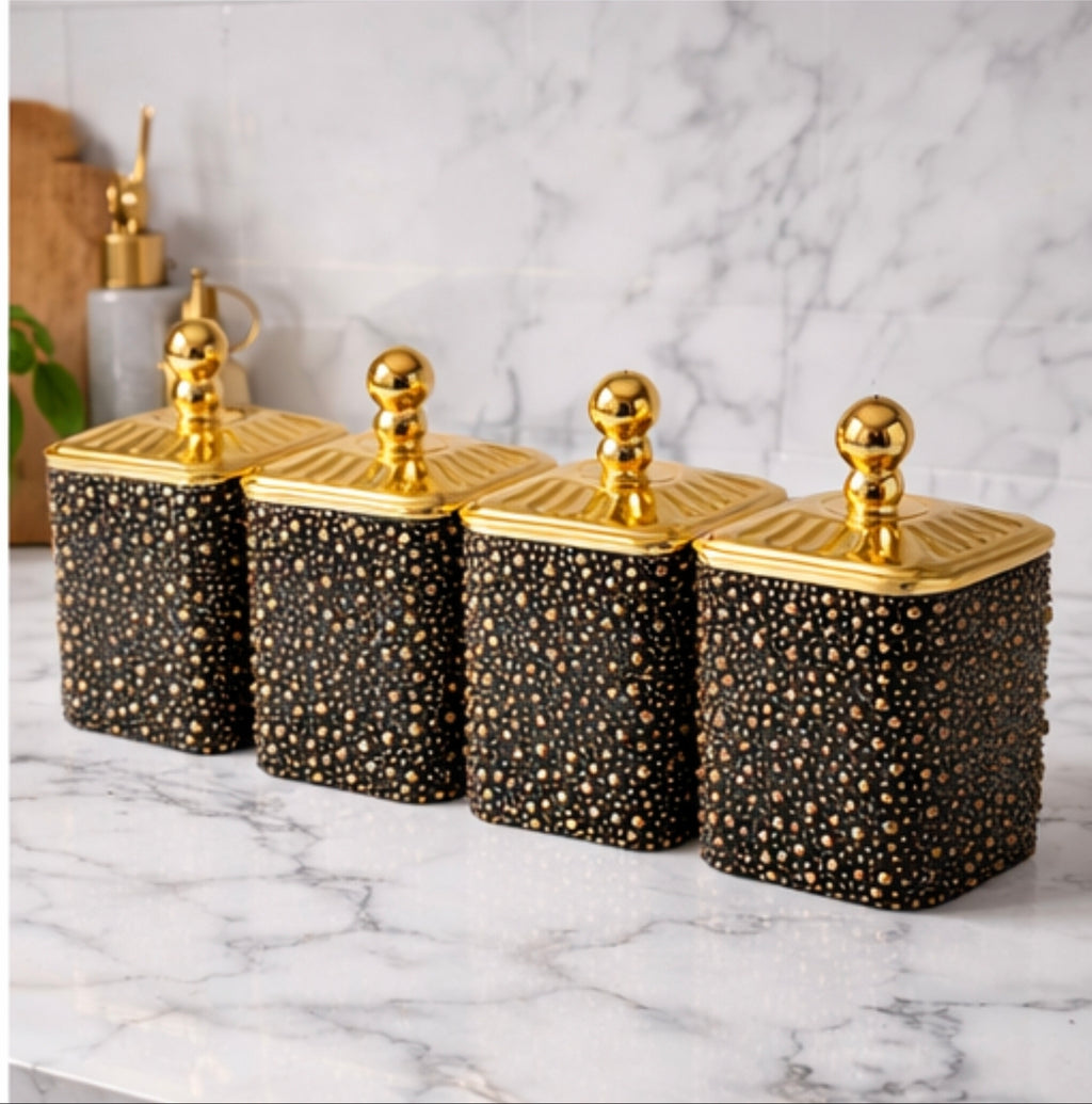 Luxury Black Gold Acrylic Storage Jars Set  – Coffee Tea Sugar Canisters Airtight Kitchen Storage