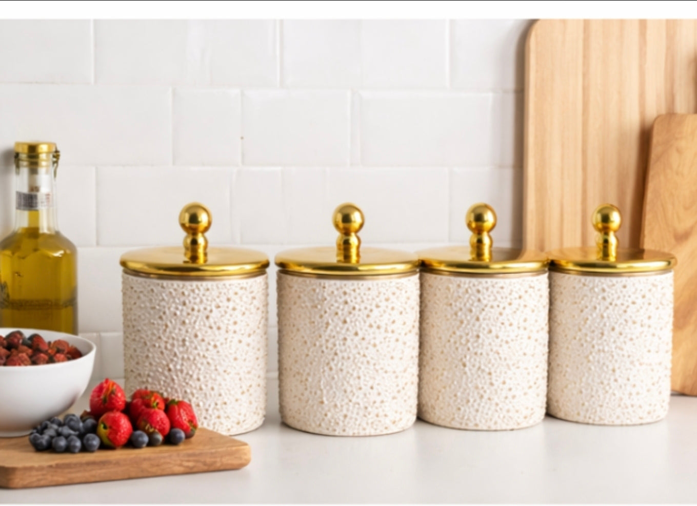 Luxury white Gold Acrylic Storage Jars Set– Coffee Tea Sugar Canisters Airtight Kitchen Storage
