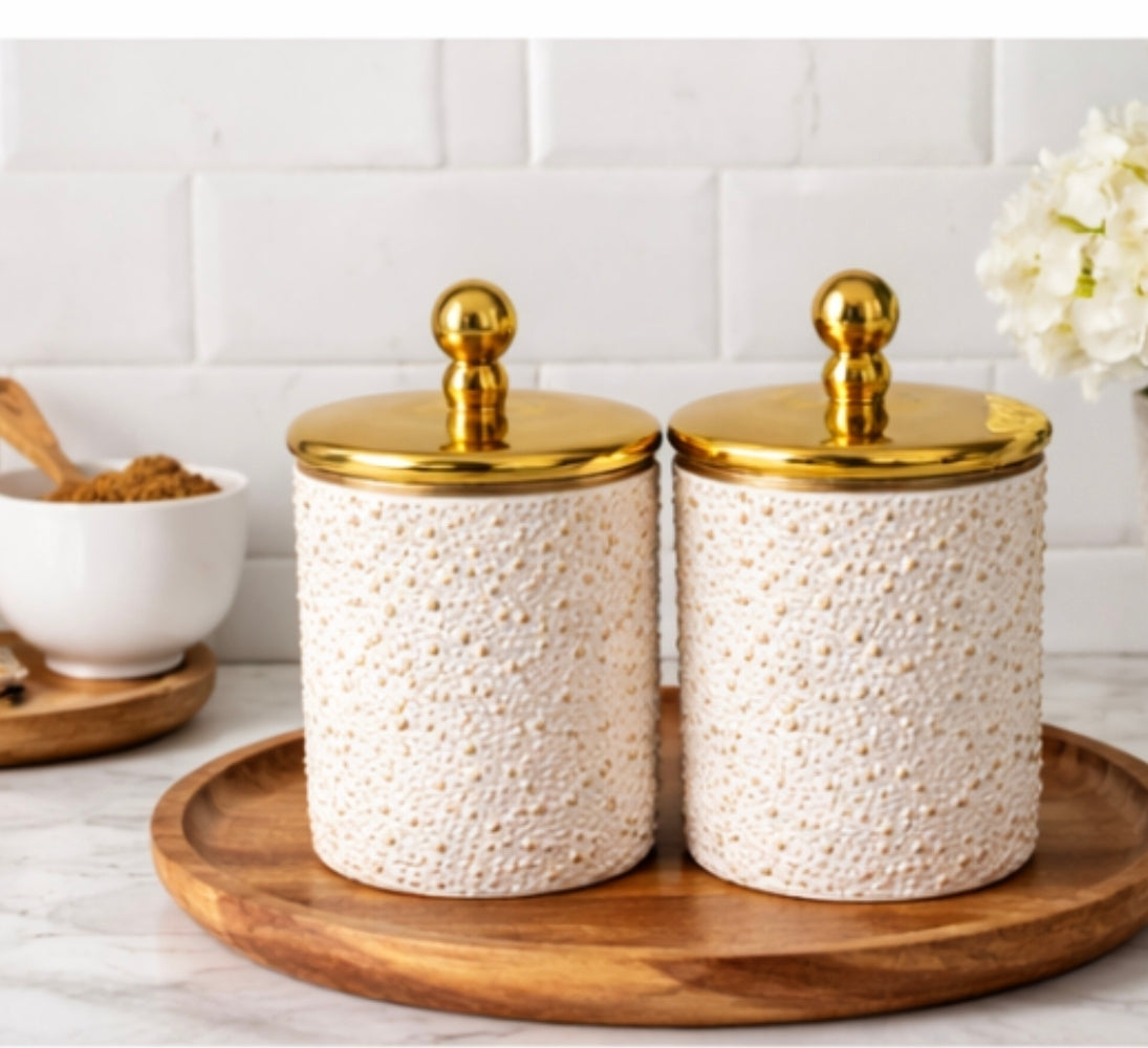 Luxury white Gold Acrylic Storage Jars Set– Coffee Tea Sugar Canisters Airtight Kitchen Storage