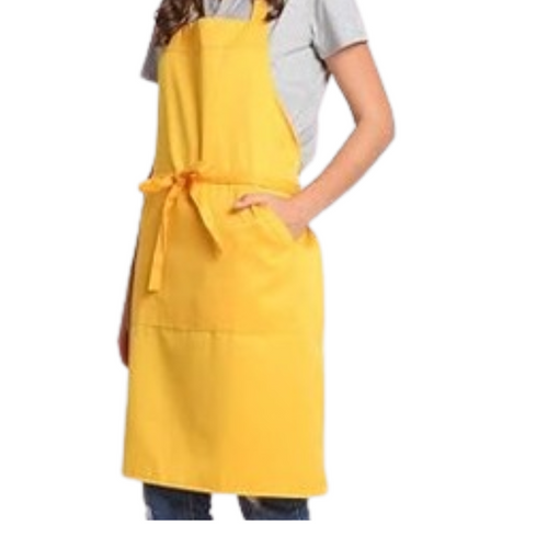 Adjustable Bib Unisex Aprons with two pockets yellow