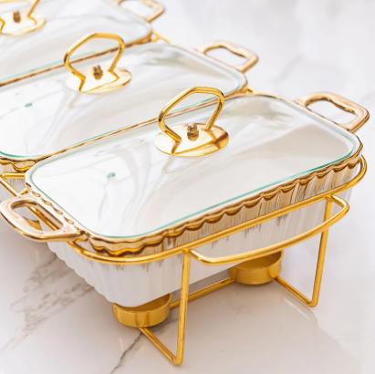 Luxury Elegant 3-Section Serving Dish with Gold Design – Premium Tableware