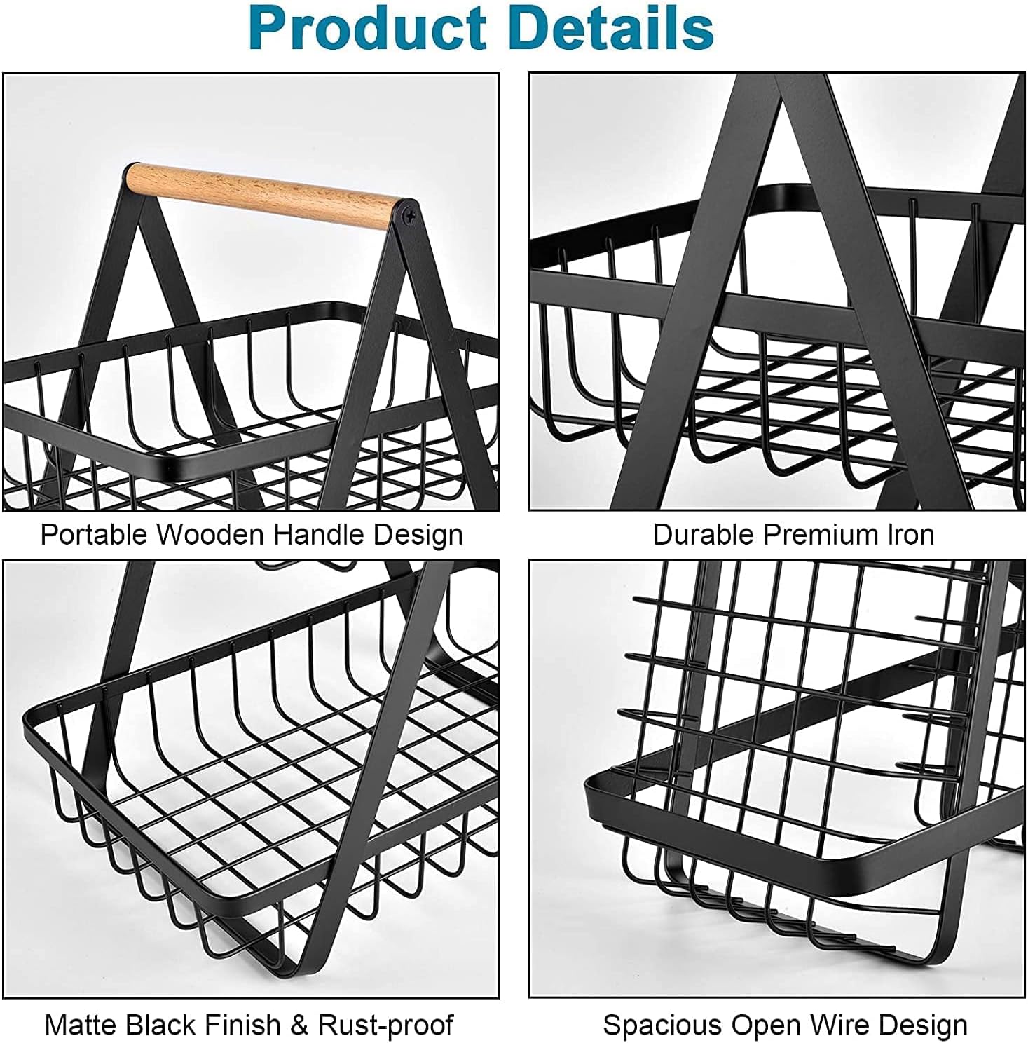 Fruit Basket vegetable Storage  black Rack 3 tier gift