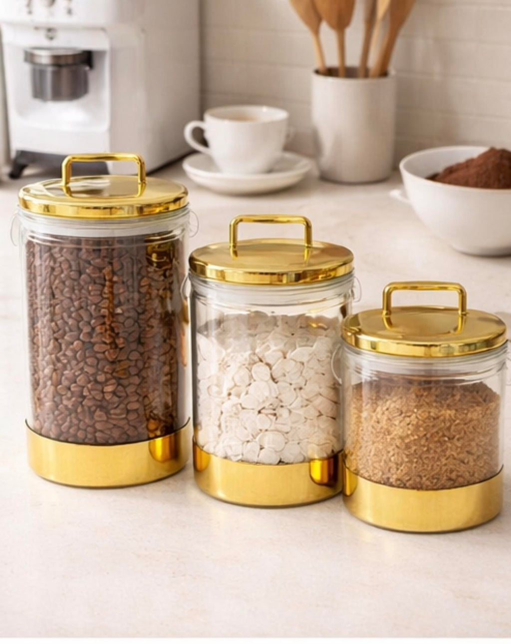 Luxury transparent   Gold Acrylic Storage Jars Set 500ml 600ml 900ml Coffee Tea Sugar Canisters Airtight Kitchen Storage
