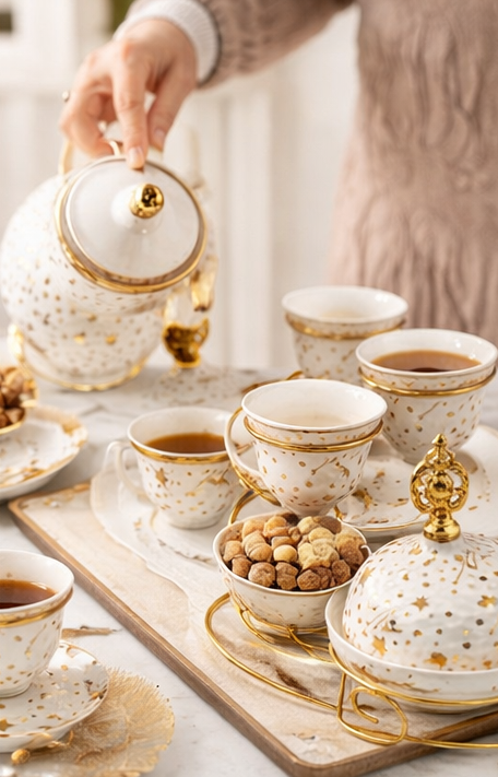 Luxury YBS Cups Mugs Set with Stand & Dry Fruit Holder – Elegant Tea & Coffee Set