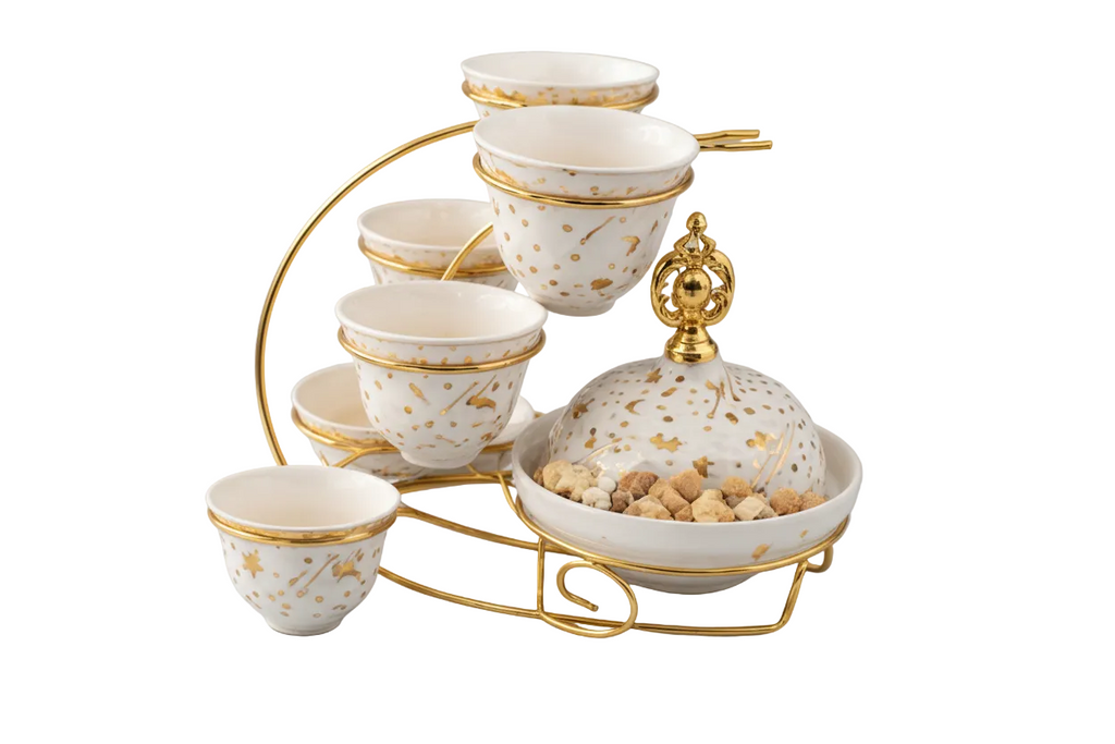 Luxury YBS Cups Mugs Set with Stand & Dry Fruit Holder – Elegant Tea & Coffee Set