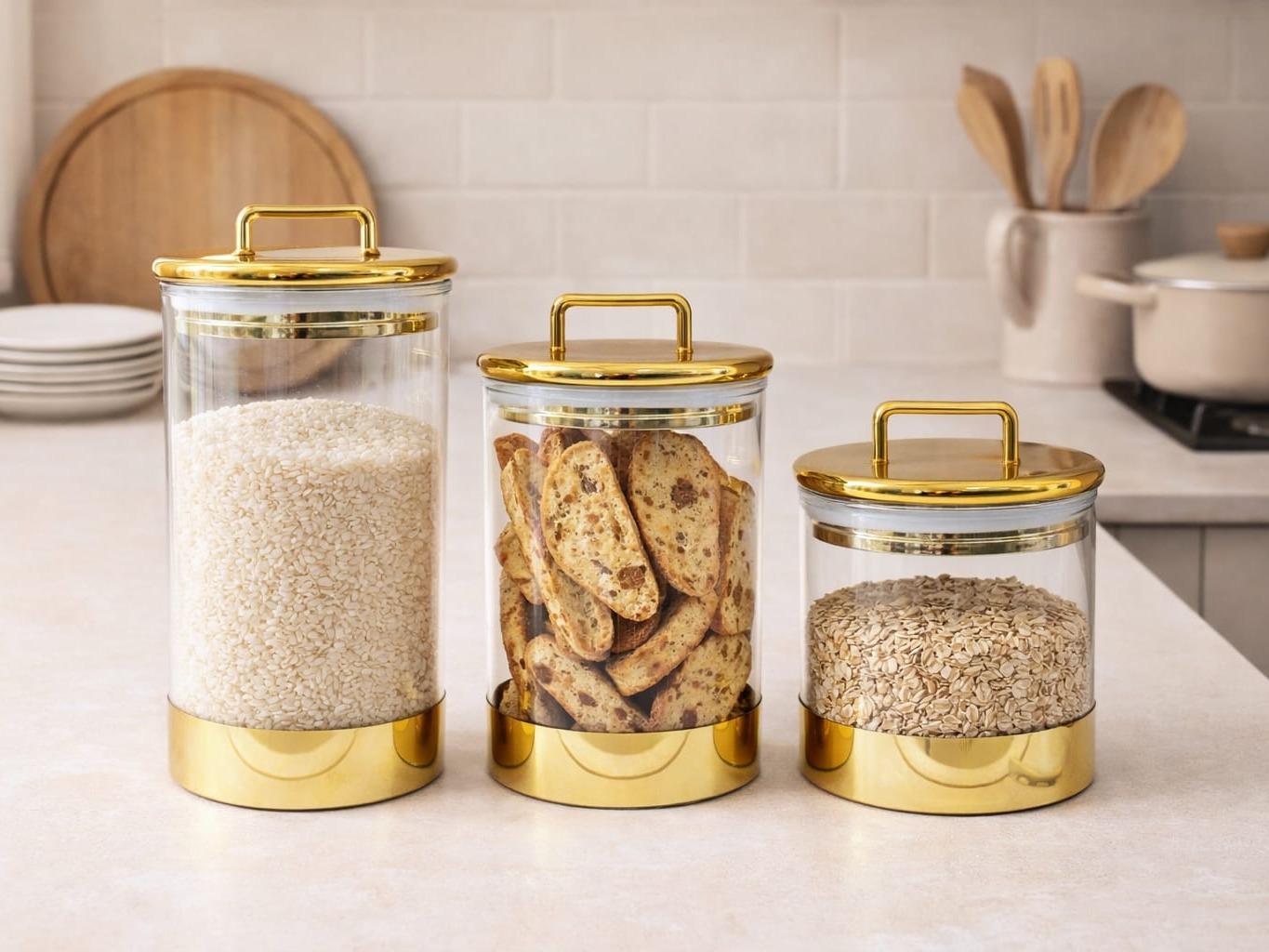 Luxury transparent   Gold Acrylic Storage Jars Set 500ml 600ml 900ml Coffee Tea Sugar Canisters Airtight Kitchen Storage