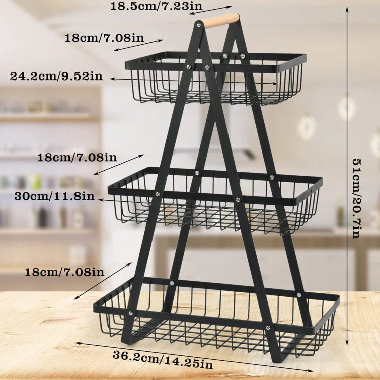 Fruit Basket vegetable Storage  black Rack 3 tier gift
