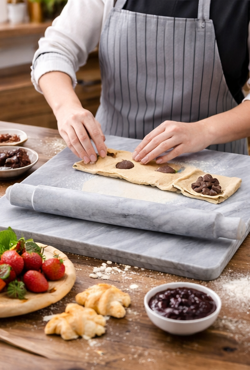 Luxury Marble Pastry Board with Rolling Pin & 2 Aprons – Extra Large Non-Stick Baking Surface Set