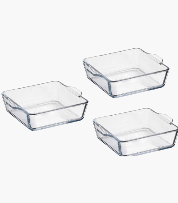 Square Baking Dish 500ml Pie Transparent Glass Tray Oven Safe Dish, 3 x 15 cm,