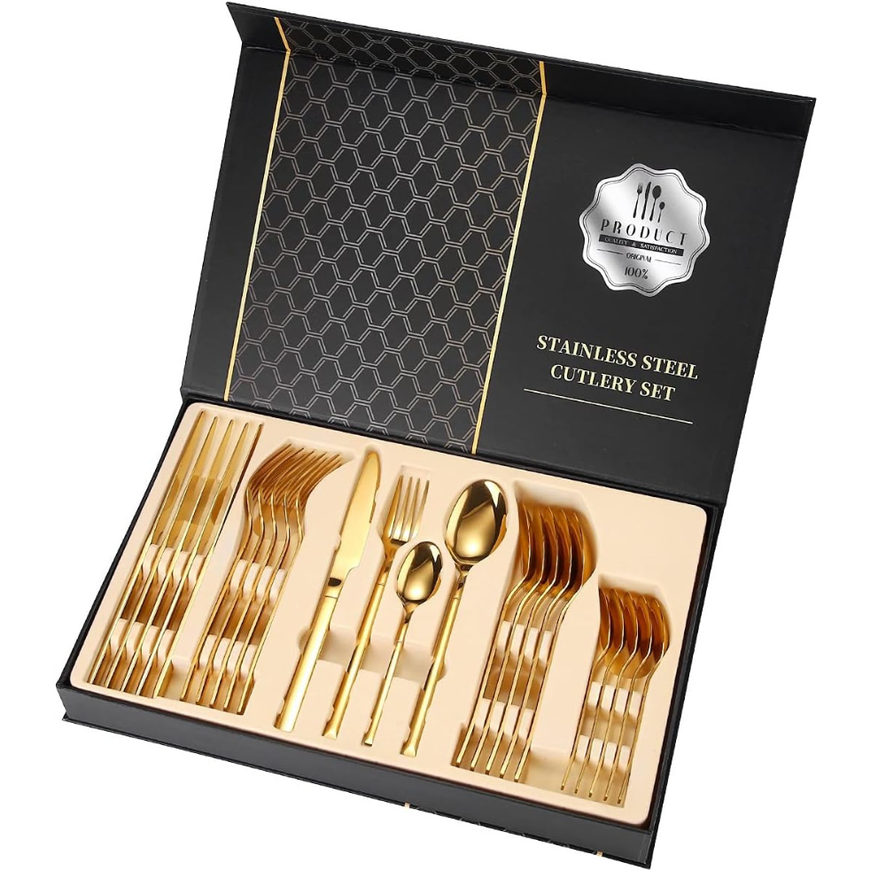 Gold Light Cutlery Stainless Steel Cutlery Sets, 24 Pieces/Set