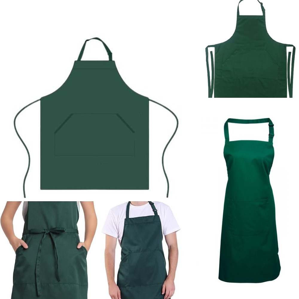 Adjustable Bib Unisex Aprons with two pockets Dark Green