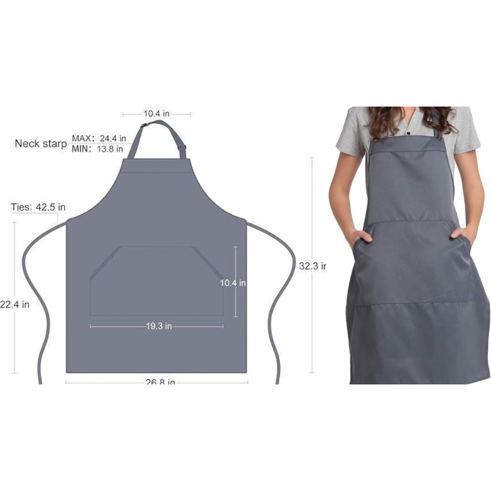 Adjustable Bib Unisex Aprons with two pockets Dark Grey