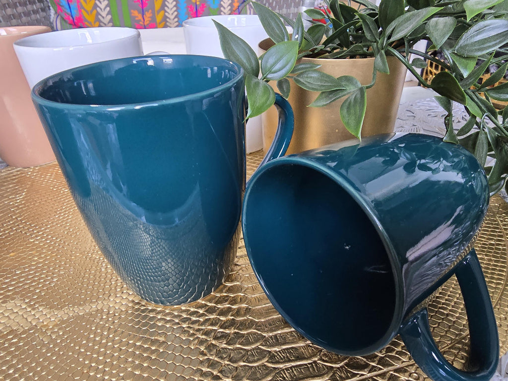 Teal color Coffee Mug Set 310ml Ceramic Tea Cups Modern Kitchen Drinkware Set of 6