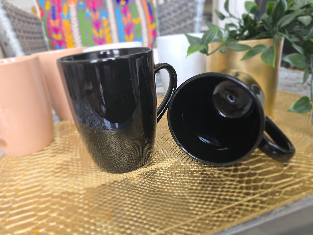 Black  color Coffee Mug Set 310ml Ceramic Tea Cups Modern Kitchen Drinkware Set of 6