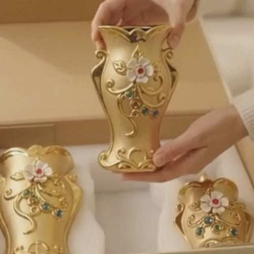 Ceramic Jar Set of 3 – Premium Luxury Gold Embossed Decorative Canisters