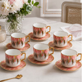 Modern Gold Handle Ceramic Tea Cup & Saucer Set 12PCS – Aesthetic Coffee Cups Luxury Drinkware Set
