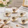 Modern Floral Ceramic Tea Cup & Saucer Set 12pcs – Gold Handle Luxury Coffee Cups Elegant Drinkware Set
