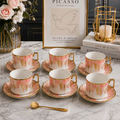 Pink Ceramic Tea Cup & Saucer Set 12pcs – 6 Coffee Cups with 6 Saucers Elegant Modern Drinkware